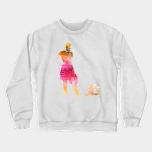 Woman And Dog At The Beach in Sunset Crewneck Sweatshirt
